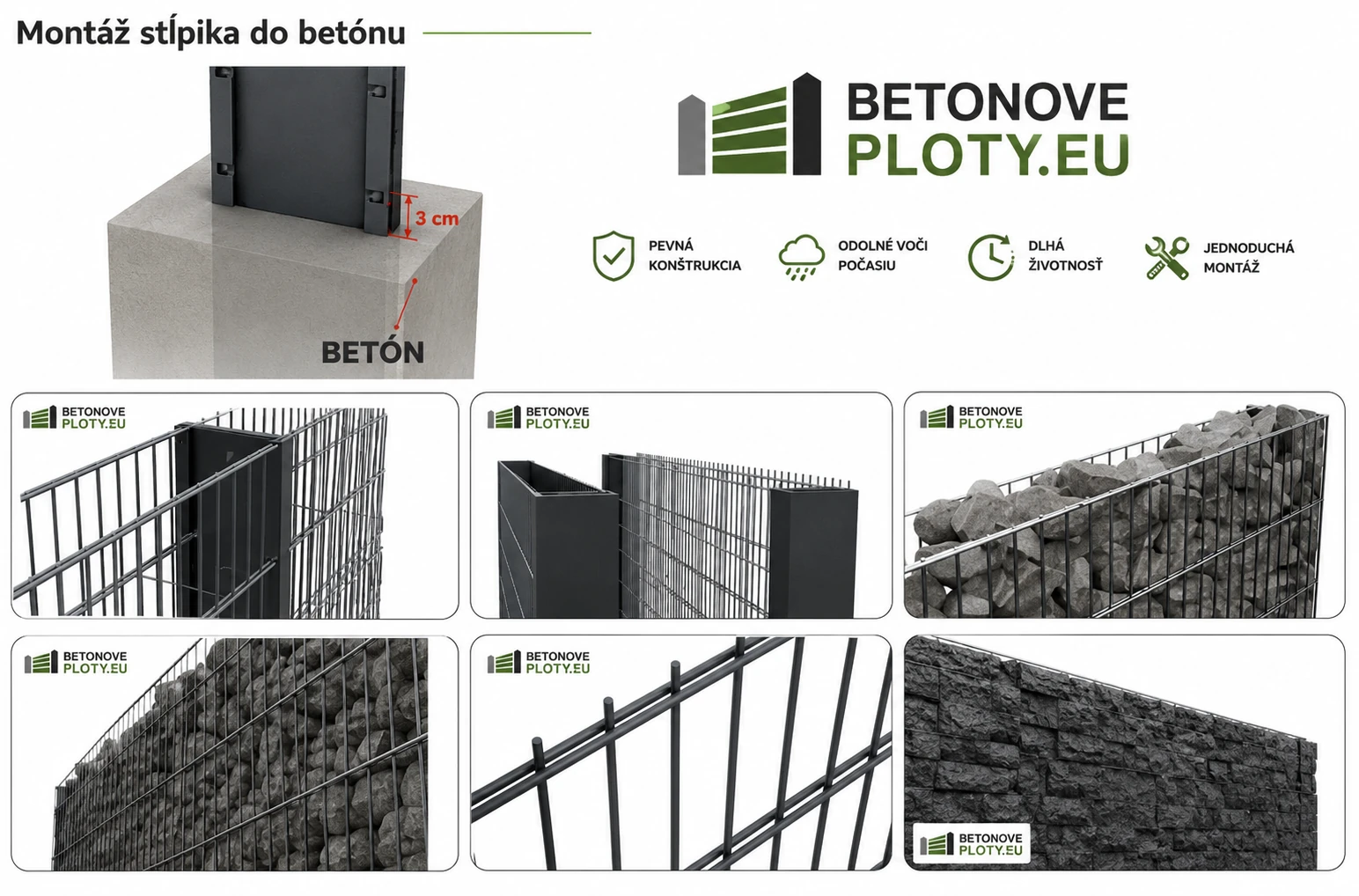 Montáž gabiónového stĺpika do betónu