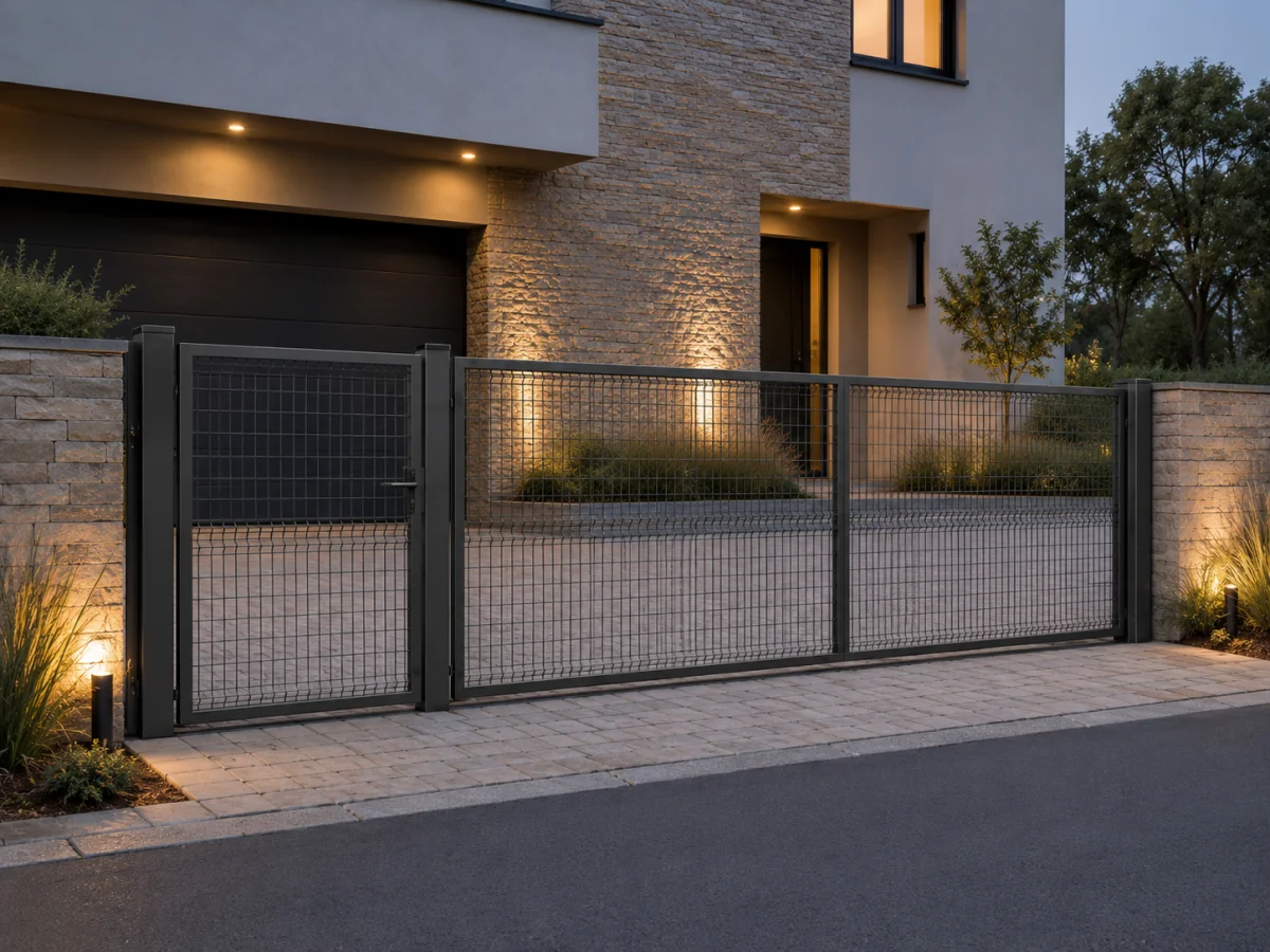 Moderná hliníková brána 7 – súvislá sieťová výplň – foto 3
