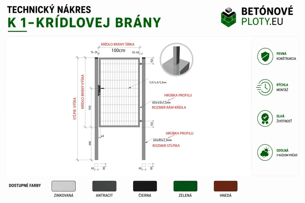 Bránka jednokrídlová do betónu – foto 2
