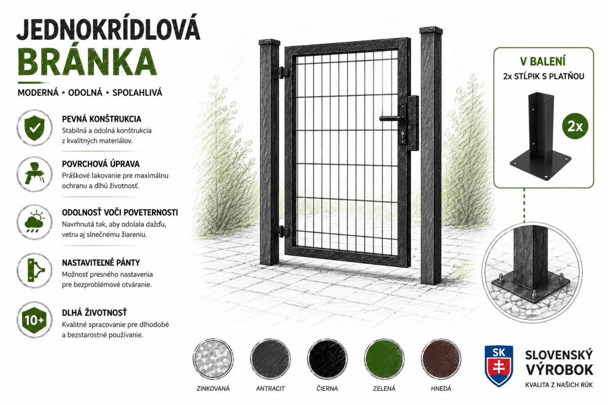 Bránka jednokrídlová na platničku