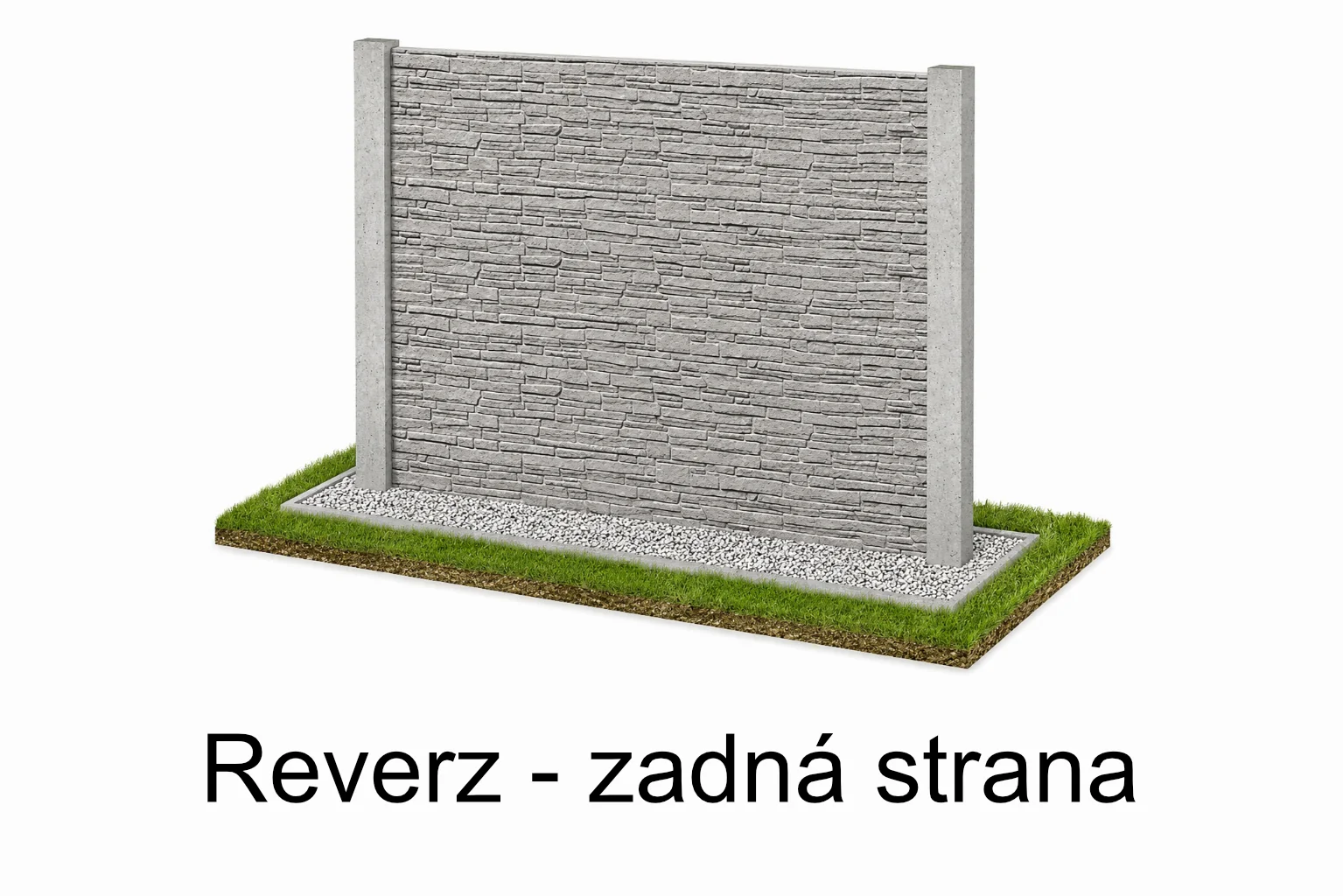 Betónový plot Vzor č. 80 – vrstvený lámaný kameň – Reverzná strana – ilustračná vizualizácia