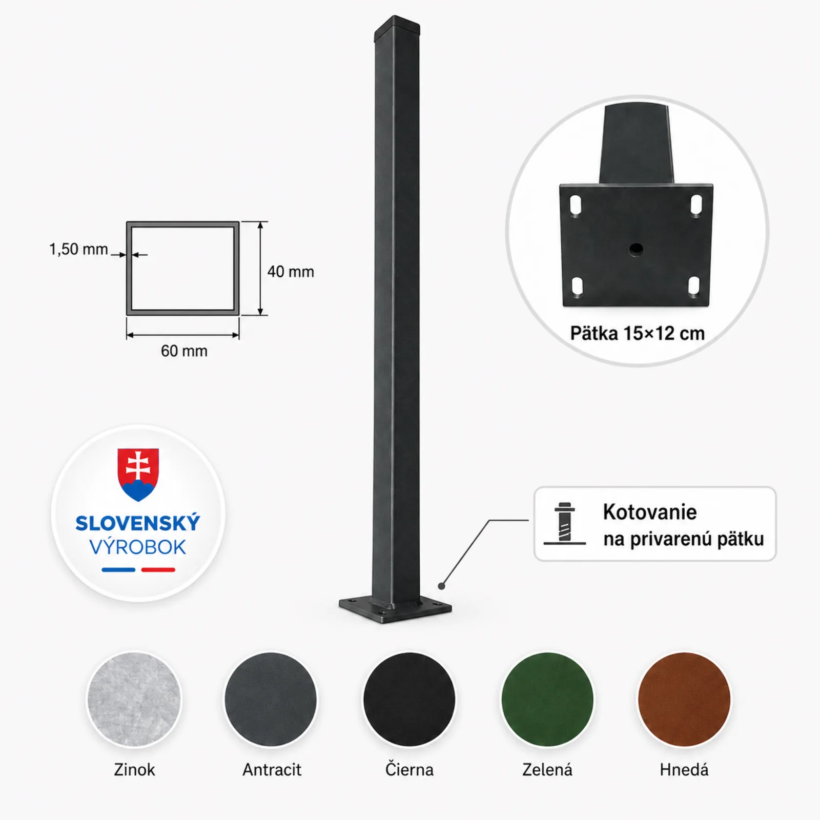 Plotový stĺpik 60×40 mm s privarenou pätkou