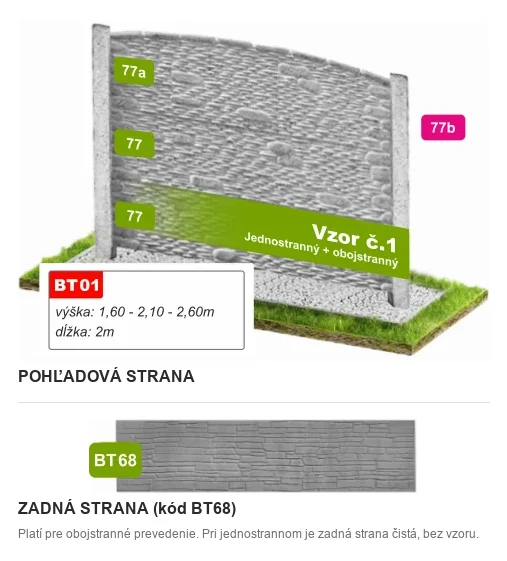 Betónový plot Vzor č. 1 – riečny okruhliak – Pohľadová a zadná strana