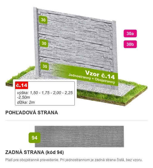 Betónový plot Vzor č. 14 – vrstvená štiepaná bridlica – Pohľadová a zadná strana