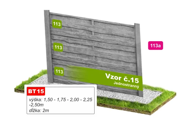 Betónový plot Vzor č. 15 – hrubo rezané drevo
