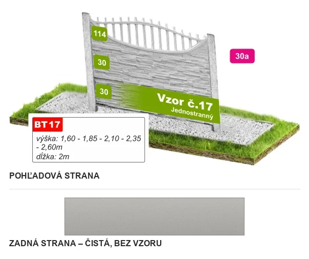 Betónový plot Vzor č. 17 – štiepaný kameň so zvislou mrežou – Pohľadová a zadná strana