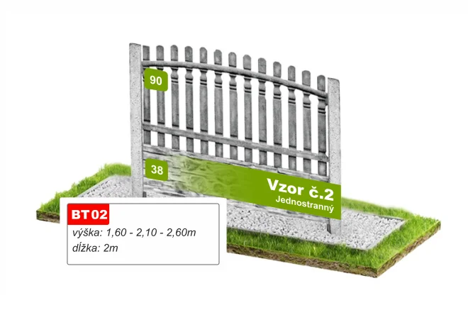 Betónový plot Vzor č. 2 – zvislé latky s oblúkom