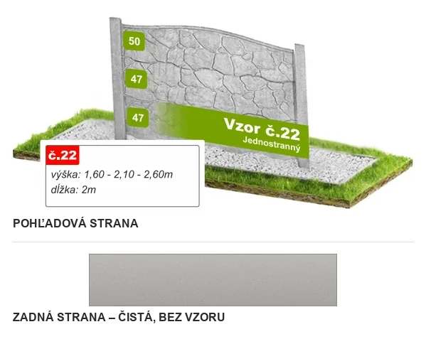 Betónový plot Vzor č. 22 – lámaný plochý kameň – Pohľadová a zadná strana