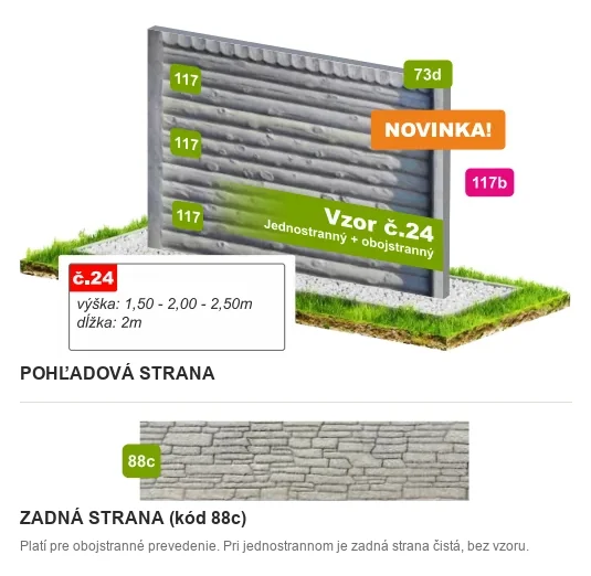 Betónový plot Vzor č. 24 – imitácia guľatiny – Pohľadová a zadná strana