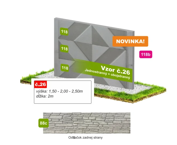 Betónový plot Vzor č. 26 – geometrický 3D reliéf