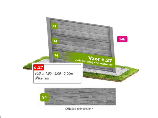 Betónový plot Vzor č. 27 – úzke drevené dosky