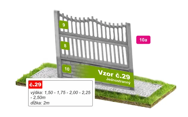 Betónový plot Vzor č. 29 – zvislé latky s oblúkom