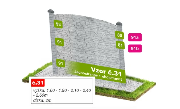 Betónový plot Vzor č. 31 – štiepaný kameň s oblúkom