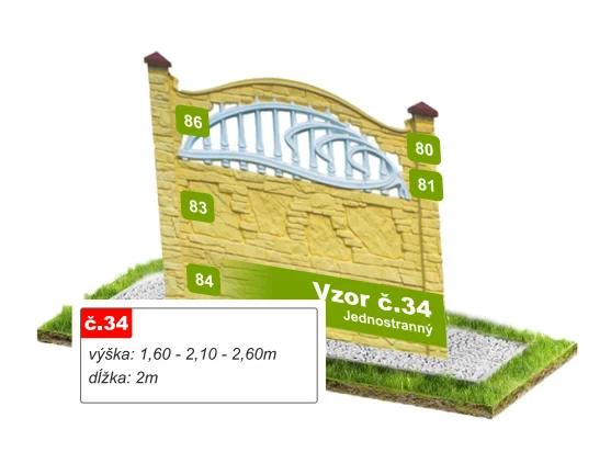 Betónový plot Vzor č. 34 – kameň s prelamovanou mrežou