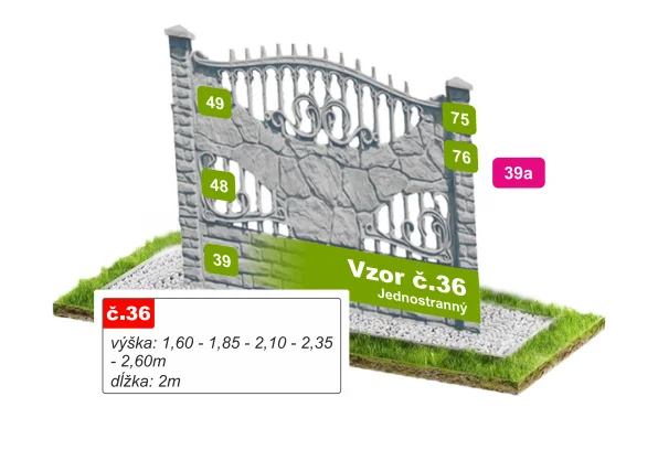 Betónový plot Vzor č. 36 – lámaný kameň s kovaným oblúkom