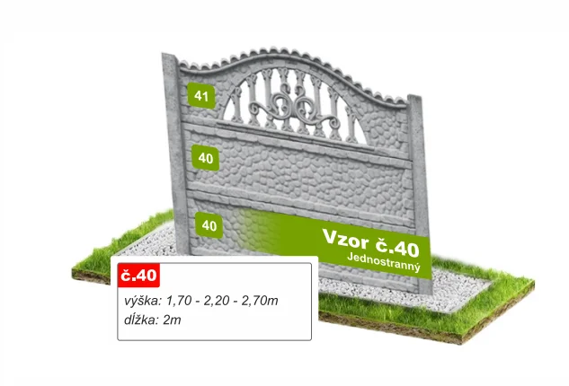 Betónový plot Vzor č. 40 – riečny okruhliak s kovaným oblúkom