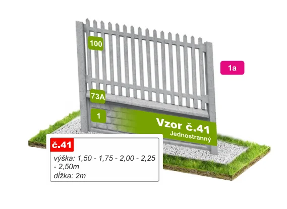 Betónový plot Vzor č. 41 – vysoké zvislé latky