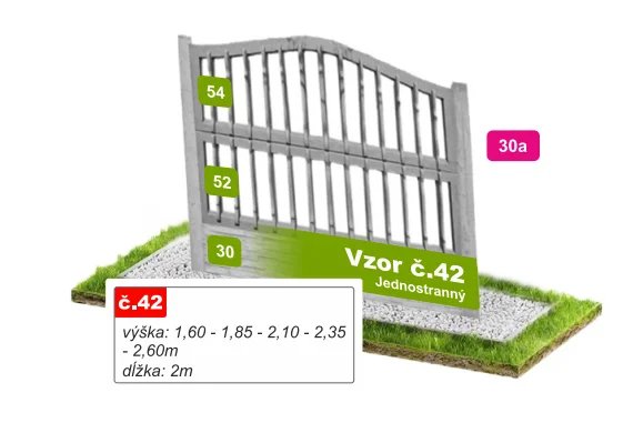 Betónový plot Vzor č. 42 – zvislé latky s oblúkom