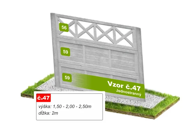 Betónový plot Vzor č. 47 – drevené dosky s krížovou mrežou