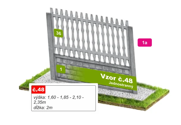 Betónový plot Vzor č. 48 – zvislé latky s vlnovkou
