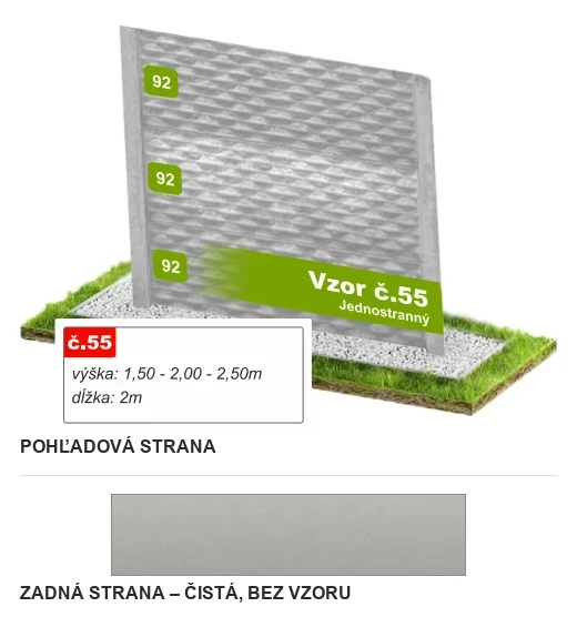 Betónový plot Vzor č. 55 – drobný lomový kameň – Pohľadová a zadná strana