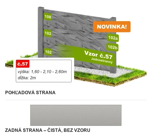 Betónový plot Vzor č. 57 – štiepaný bridlicový kameň – Pohľadová a zadná strana