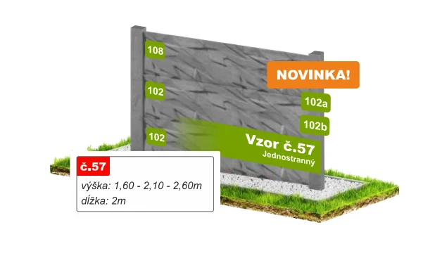 Betónový plot Vzor č. 57 – štiepaný bridlicový kameň