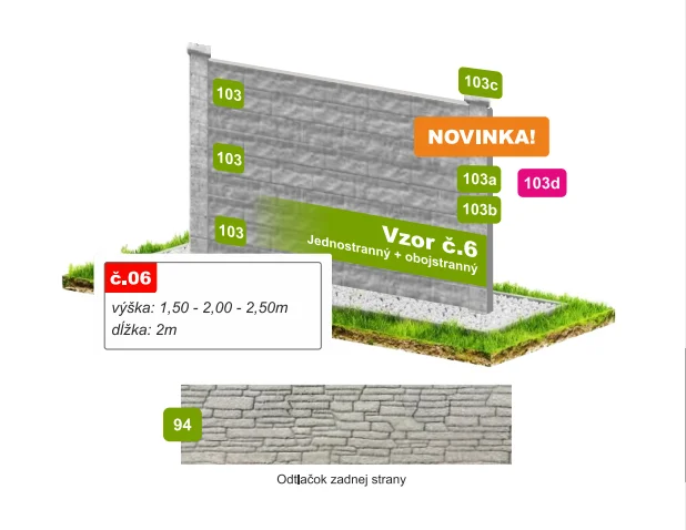 Betónový plot Vzor č. 6 – vrstvený štiepaný kameň