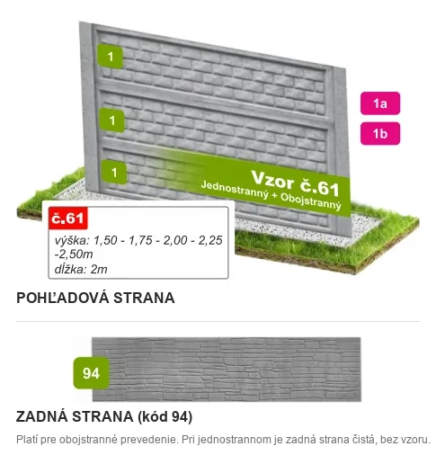Betónový plot Vzor č. 61 – tehlové murivo – Pohľadová a zadná strana