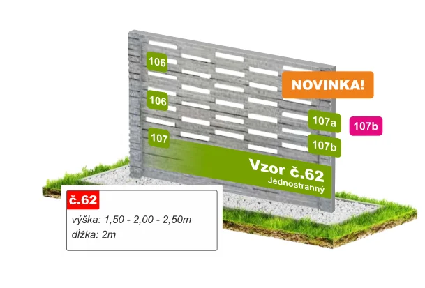 Betónový plot Vzor č. 62 – vodorovné tehlové pásy