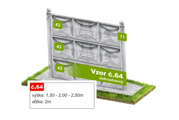 Betónový plot Vzor č. 64 – kazety so šošovkovým reliéfom