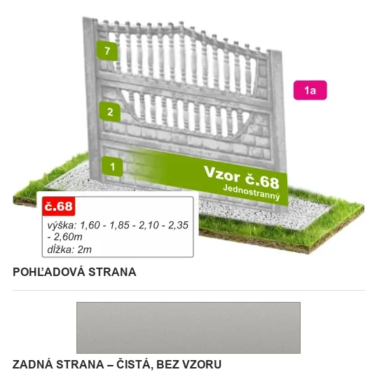 Betónový plot Vzor č. 68 – balustráda s oblúkom – Pohľadová a zadná strana