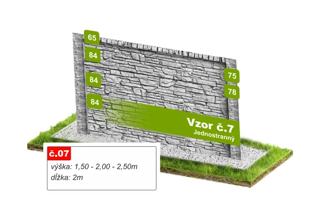 Betónový plot Vzor č. 7 – lámaný kameň s rámom