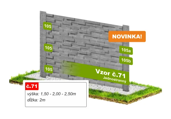 Betónový plot Vzor č. 71 – lámaná tehlová mozaika