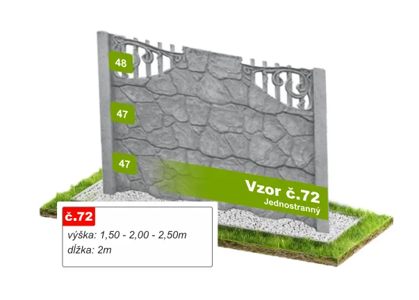 Betónový plot Vzor č. 72 – lámaný kameň s ornamentom
