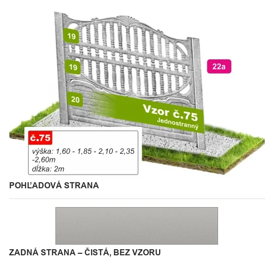Betónový plot Vzor č. 75 – ozdobná balustráda s oblúkom – Pohľadová a zadná strana