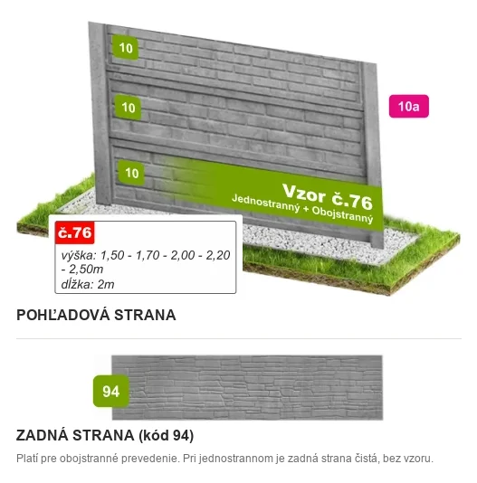 Betónový plot Vzor č. 76 – lámaný kameň v pásoch – Pohľadová a zadná strana