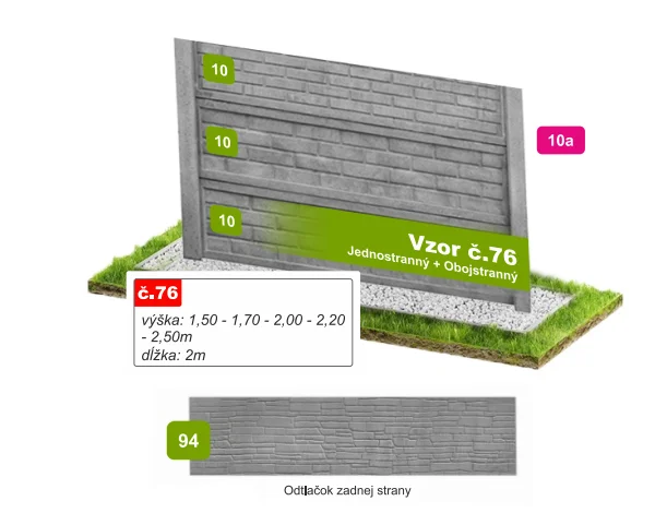 Betónový plot Vzor č. 76 – lámaný kameň v pásoch